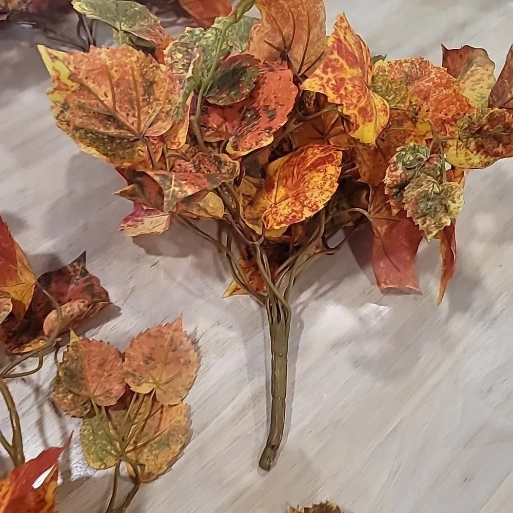 4 piece Artificial Aspen Leaf -2 Stems & 2 6ft Garland Fall/Thanksgiving Decor